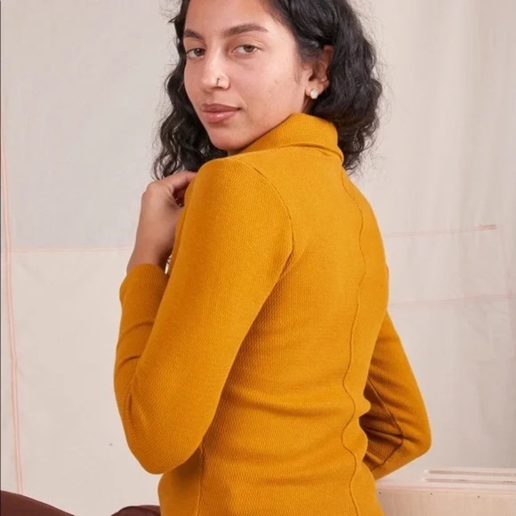 BIG BUD PRESS 70s Mustard Long Sleeve Cotton Collared Thermal Fisherman Polo XXS - Picture 4 of 13